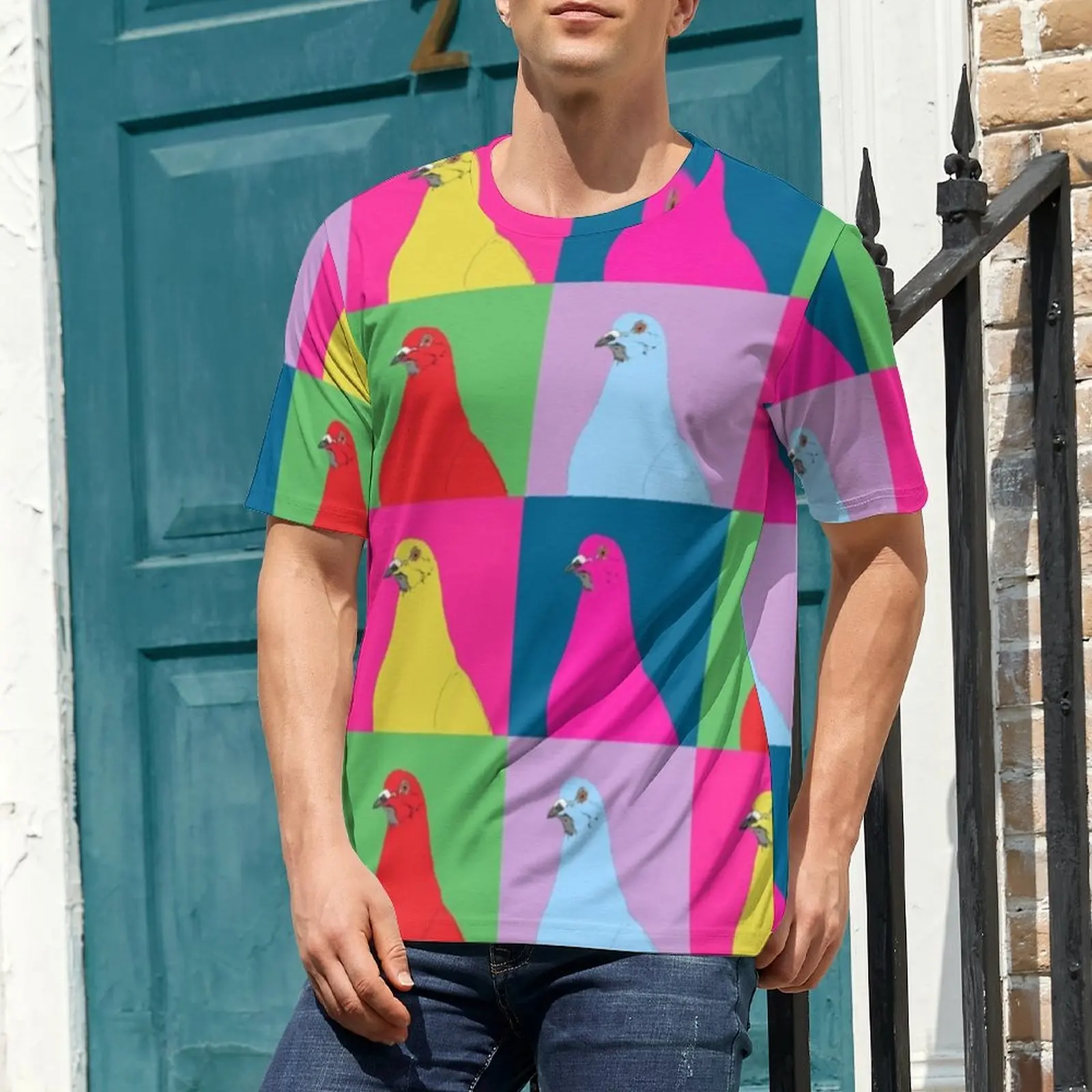 Beach T Shirt Animal Pop Art T-Shirts Pigeon Factory Casual Hippie Tee Shirt For Couple Short-Sleeve Graphic Big Size Tops