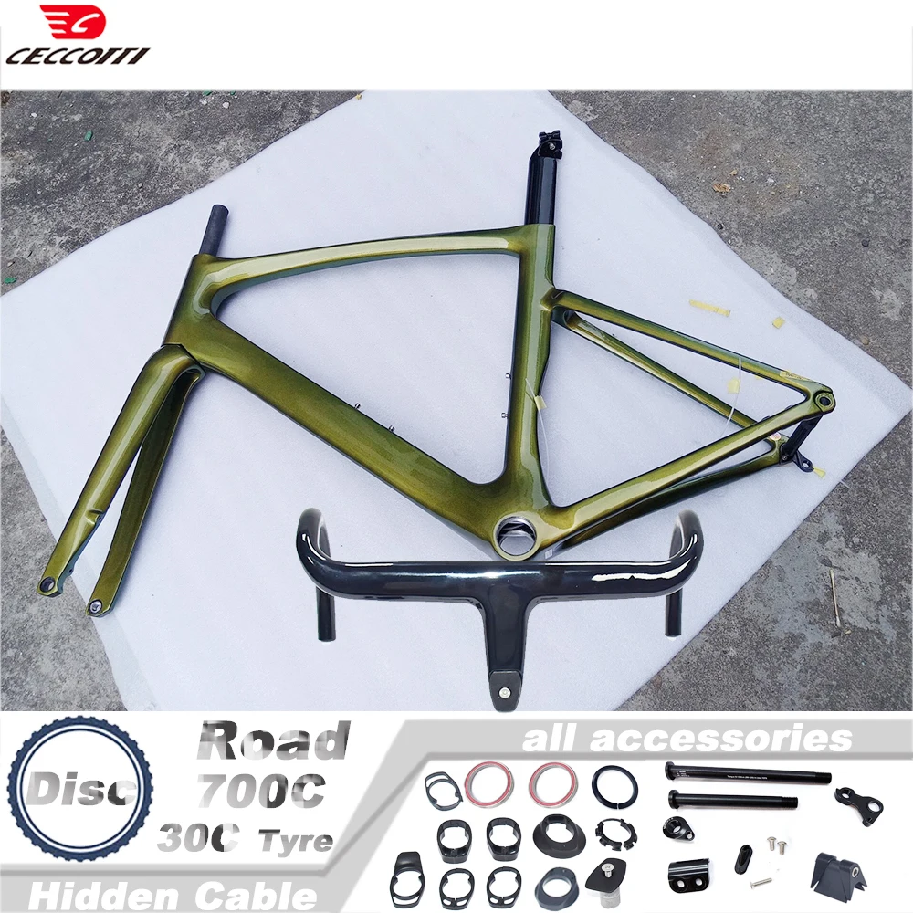 CECCOTTI RF27 Model Full Hidden Cable Road Bike Frame With Inner Cable Intergrated Handlebar, DIY Color Bicycle Frameset