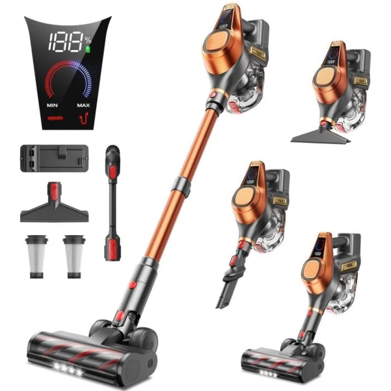 Cordless Vacuum Cleaner,550W/45Kpa Vacuum Cleaners for Home with LED Screen,Max 60 Mins Runtime,Noise Reduction Tech