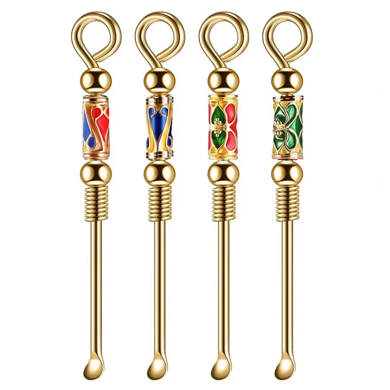 4 قطعة ملعقة معدنية صغيرة مع حلقة مفاتيح ذات جودة متينة بحجم الجيب ملعقة ملحقات التدخين أدوات رائعة