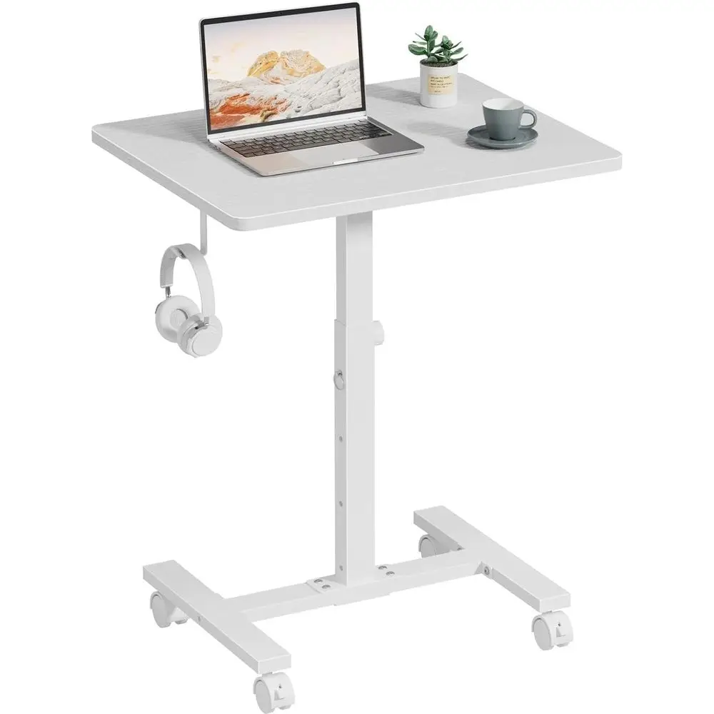 

24 Portable Adjustable Height White Standing Desk for Kids, Mobile Laptop Stand with Wheels, Suitable for Small Spaces and Home