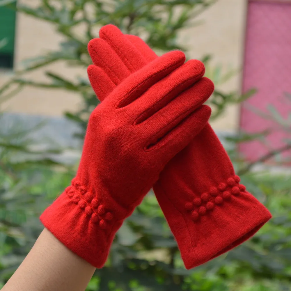 Wool Cashmere Slim Thin Vintage Windproof Touch Screen Gloves Women Winter Full Finger Hand Warm Glove Female Casual Wholesale