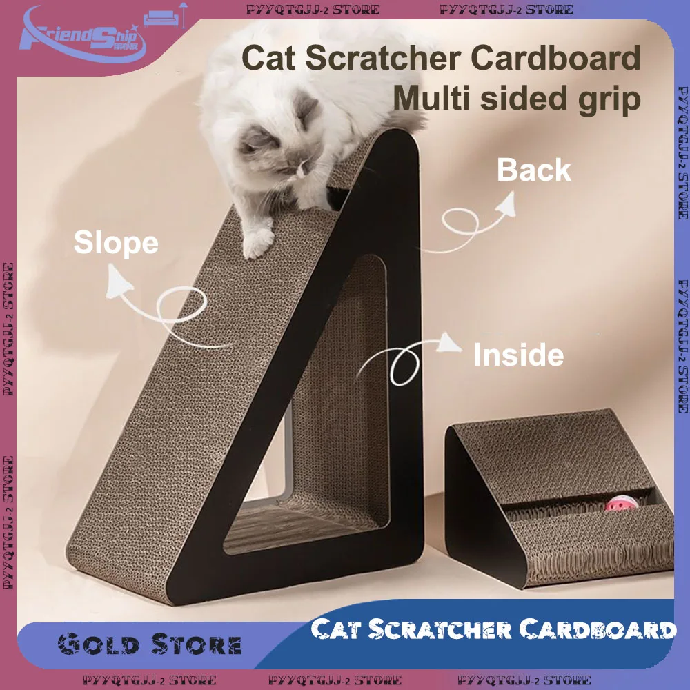 2 in 1 Cat Scratcher Cardboard Small Solid Triangles Cat Scratching Board with Ball Wear-resistant Cats Toy Pet Climbing Frame