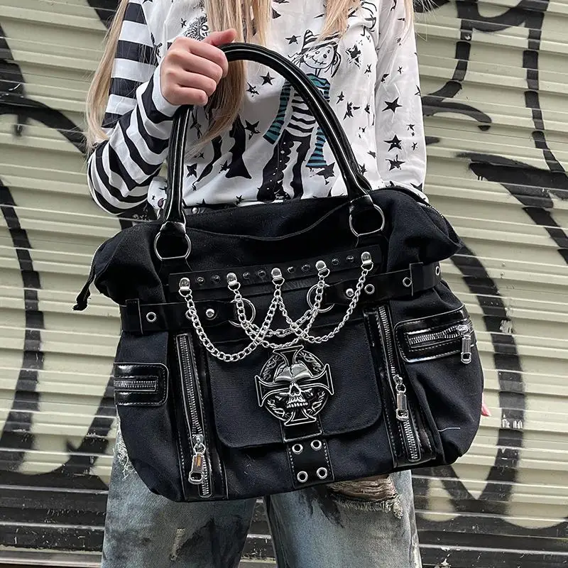 

Y2K Harajuku Women's Bag New Trend Gothic Skull Hand bag Chains Handbags Female High Street Punk Cross Ladies Shoulder Bags