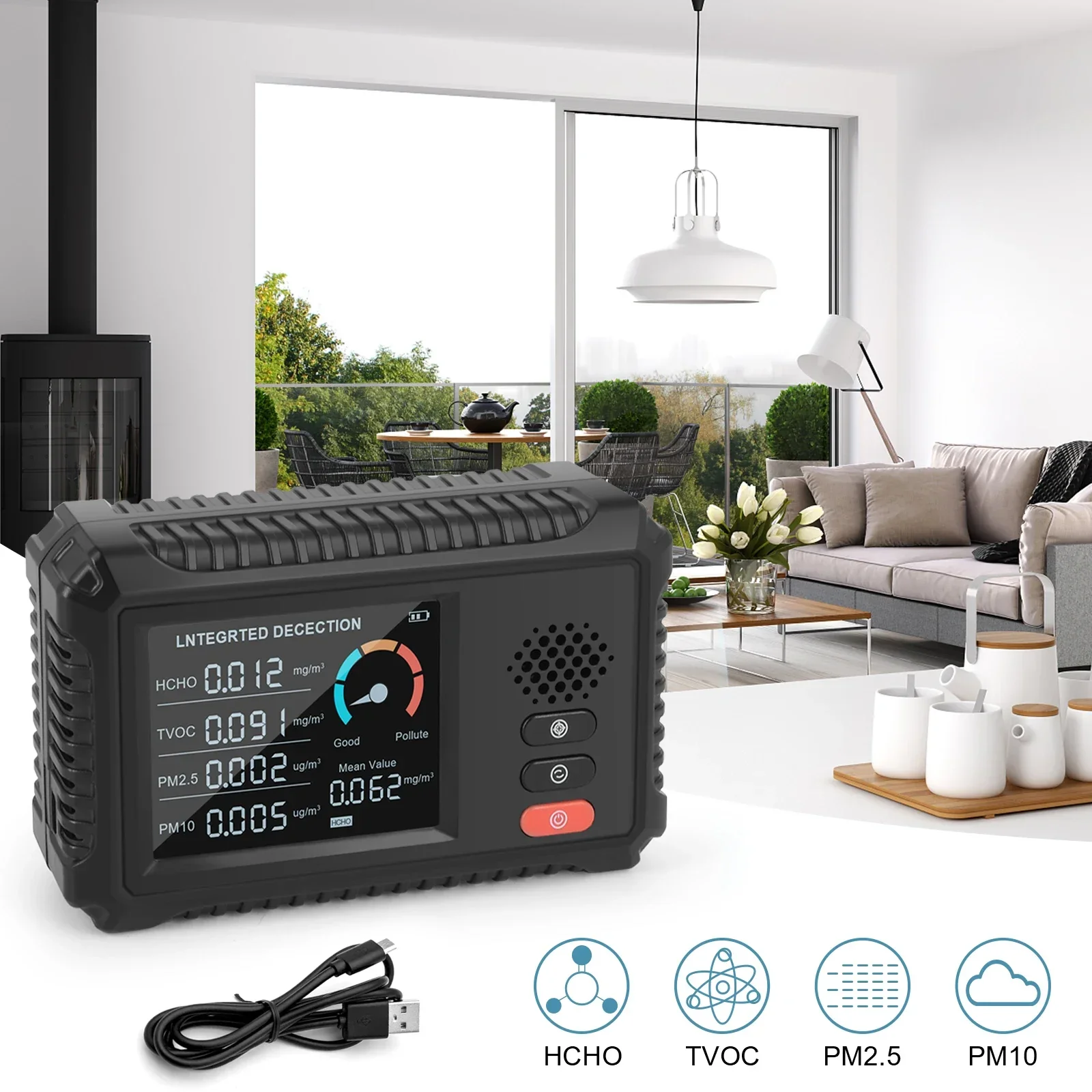 Household Portable TVOC Formaldehyde  PM2.5 Detector Digital Colorful LCD Screen Air Quality Pollution Monitoring Instrument