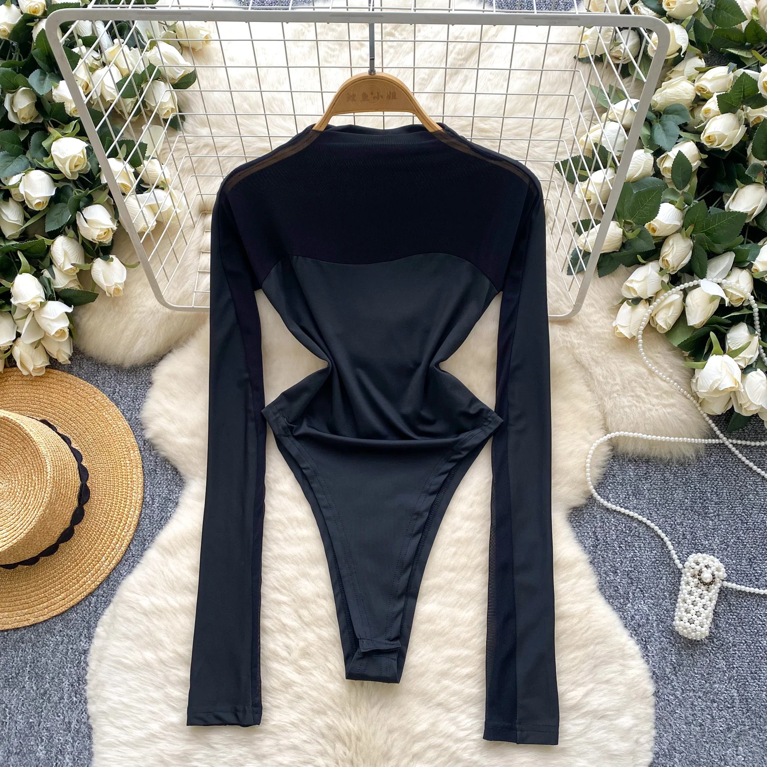 

Women Hotsweet see through Spliced mesh Bodysuits Jumpsuits Slim Top Rompers Summer Beach Sexy Clothing