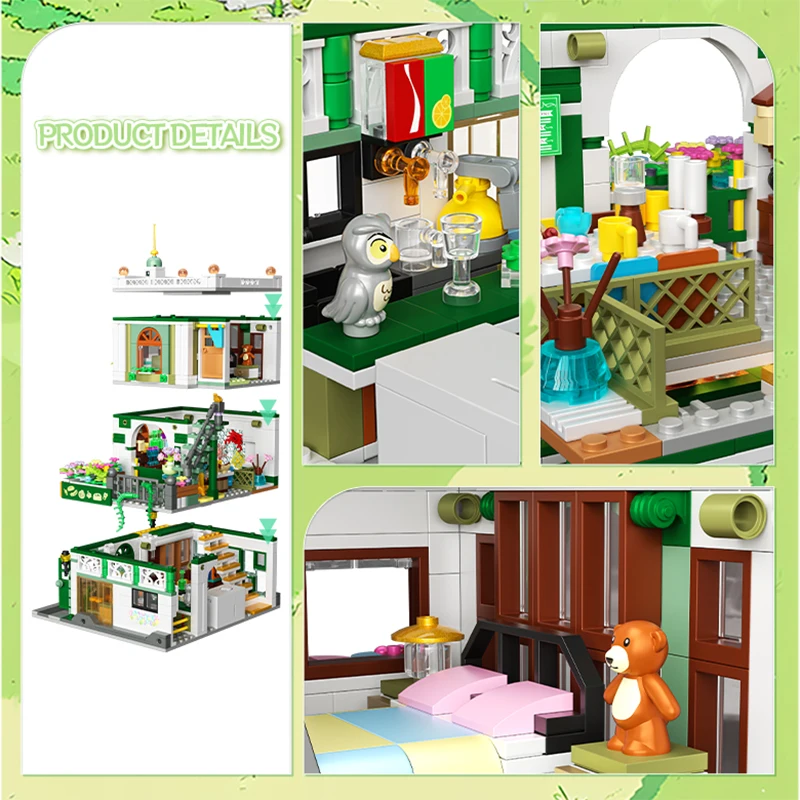 Creative 997Pcs Street View Chinese Restaurant Model Building Blocks City Three Floor Architecture Mini Bricks Toys For Kid Gift