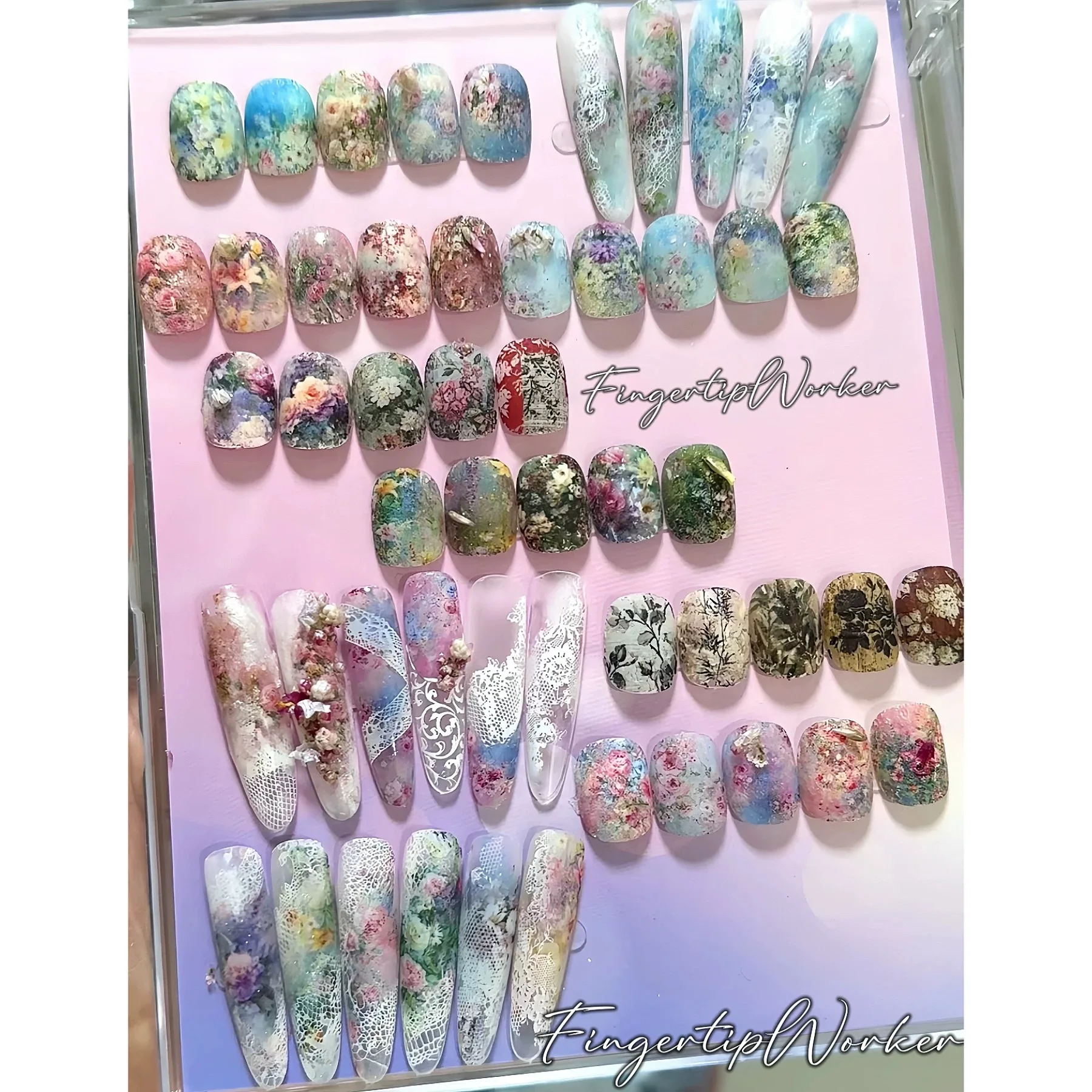 1 Box Blumen-Karo-Nagelfolien für Transferpapier, florale Slider, Schmetterlings-Nagelwraps, blühende Blumen-Nagelkunst-Dekorationen – Detail 1