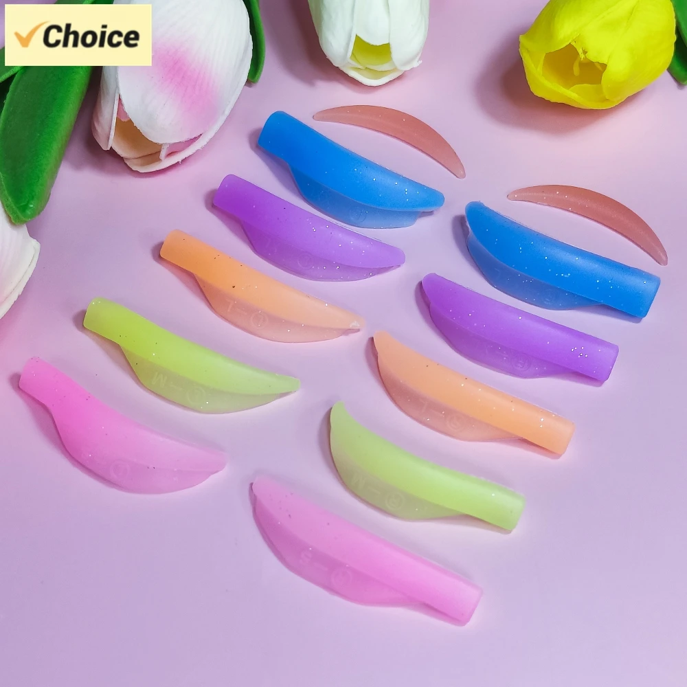 Libeauty 5 Pairs Silicone Lash Lift Shields Eyelash Perm Pads Lash Lifting Rods 3D Eyelash Curler Accessories Applicator Tools