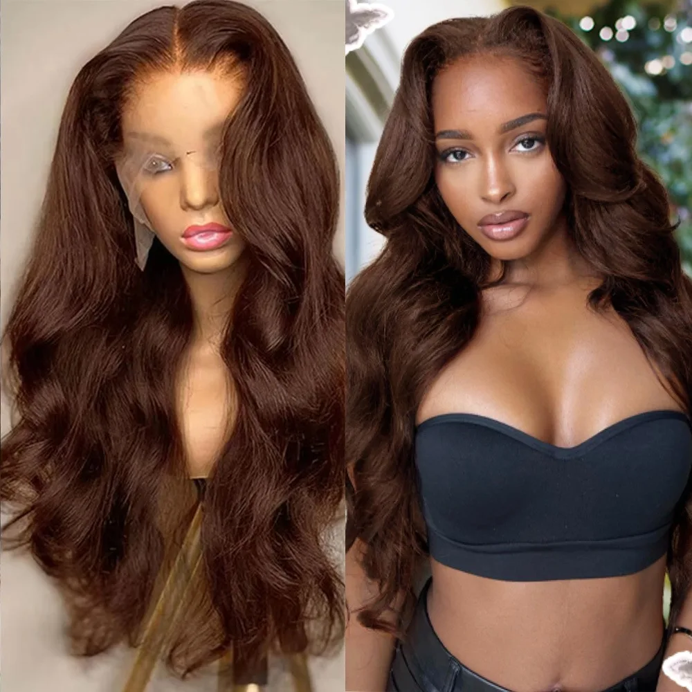 # 4 الشوكولاته براون الجسم موجة الدانتيل شعر مستعار أمامي شفاف 13x6 HD الدانتيل الباروكة الأمامية قبل قطعها الملونة 100% خصلات الشعر المستعار الإنسان 36 بوصة #1