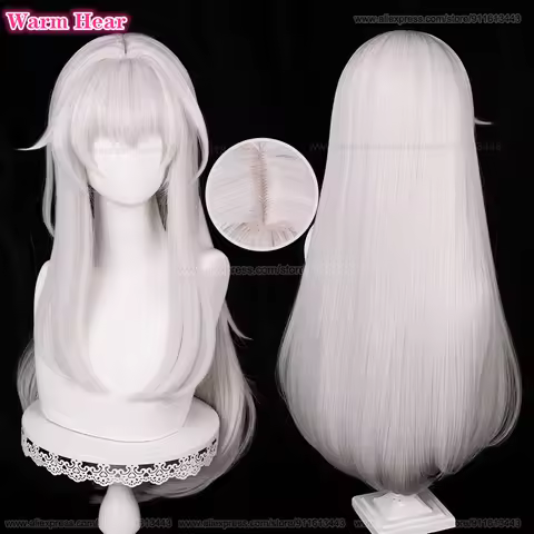Clara Synthetic Wig Game HSR 75cm Long Silver White Pink Cosplay Anime Wig Heat Resistant Hair Halloween Party Wigs + A Wig Cap