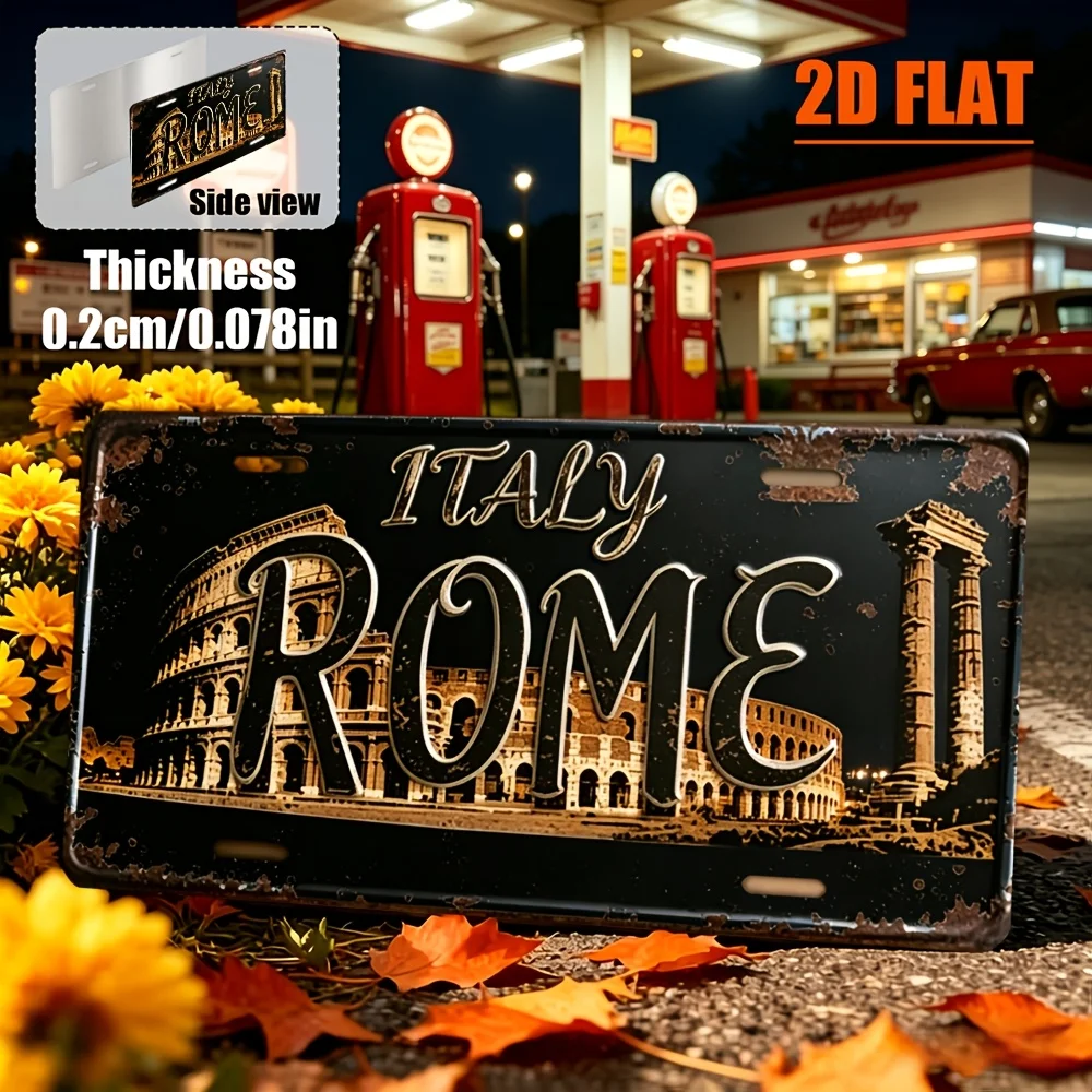 2D Flat - 2D Flat - 2D Flat Printing, 1pc, Italian Rome Theme Retro Sign, Home Decoration, Birthday Gift, Retro Wall Art, Indust