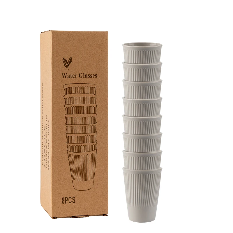 

8Pcs Grey Wheat Straw Cup Water Cup Brushing Mouth Cup Household Water Drink Cup Set of Coffee Mug