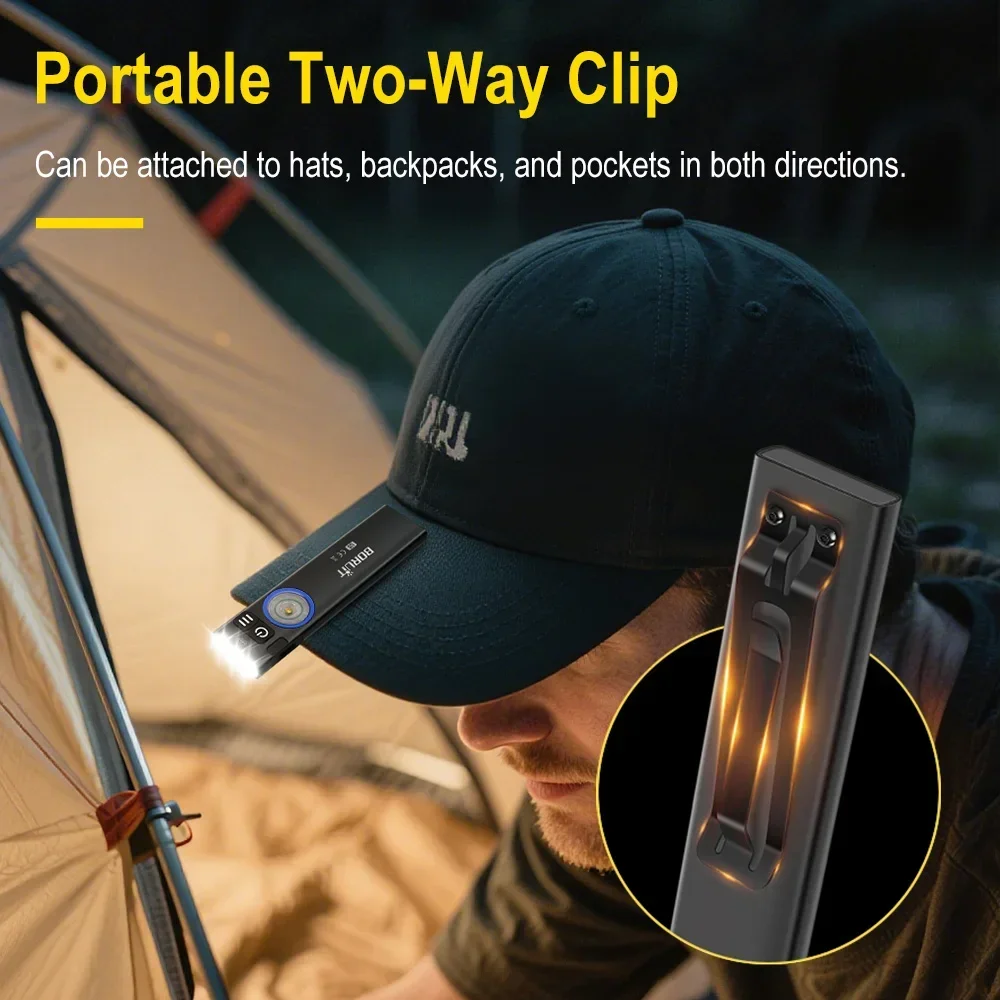 Picture 7: BORUiT U8 EDC LED Flashlight RGB Light 650LM Type-C Rechargeable Mini Torch With Magnetic  & Clip Outdoor Camping Pocket Lantern
