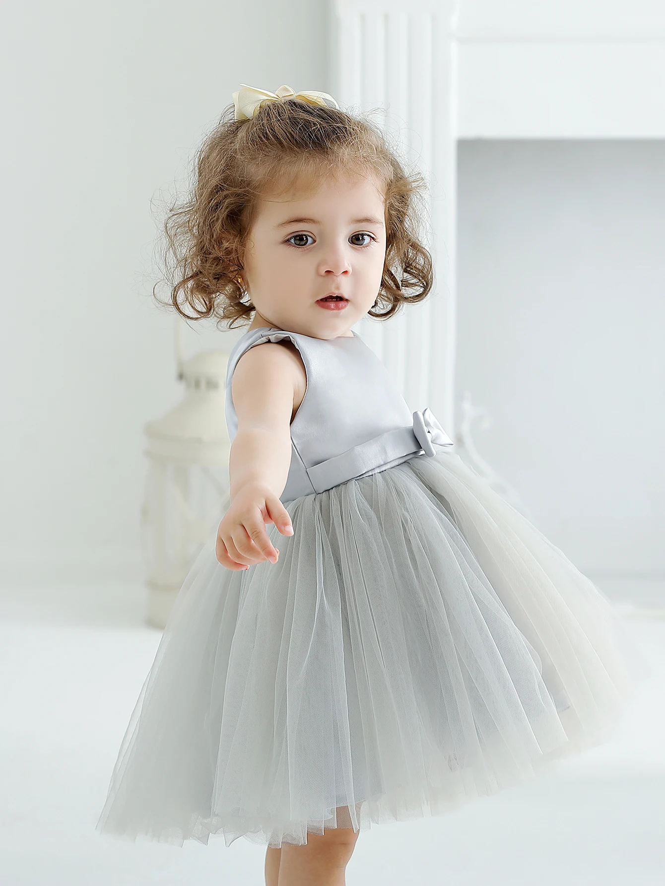 Sleeveless Flower Satin Frock Designs for Baby Girl\'s Birthday Wedding Party Dresses 0-2 Years Old