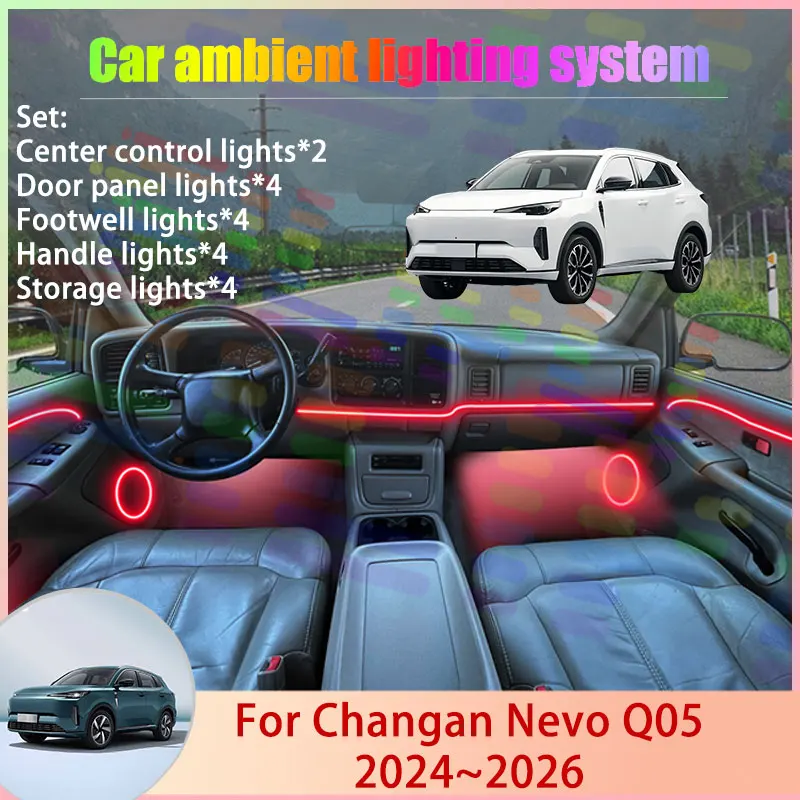 Для Changan Nevo Q05 2024~2026 MK1 1-го поколения, 2/24 в 1, автомобильная атмосферная подсветка, RGB-лампа, комплект для создания атмосферы, автозапчасти