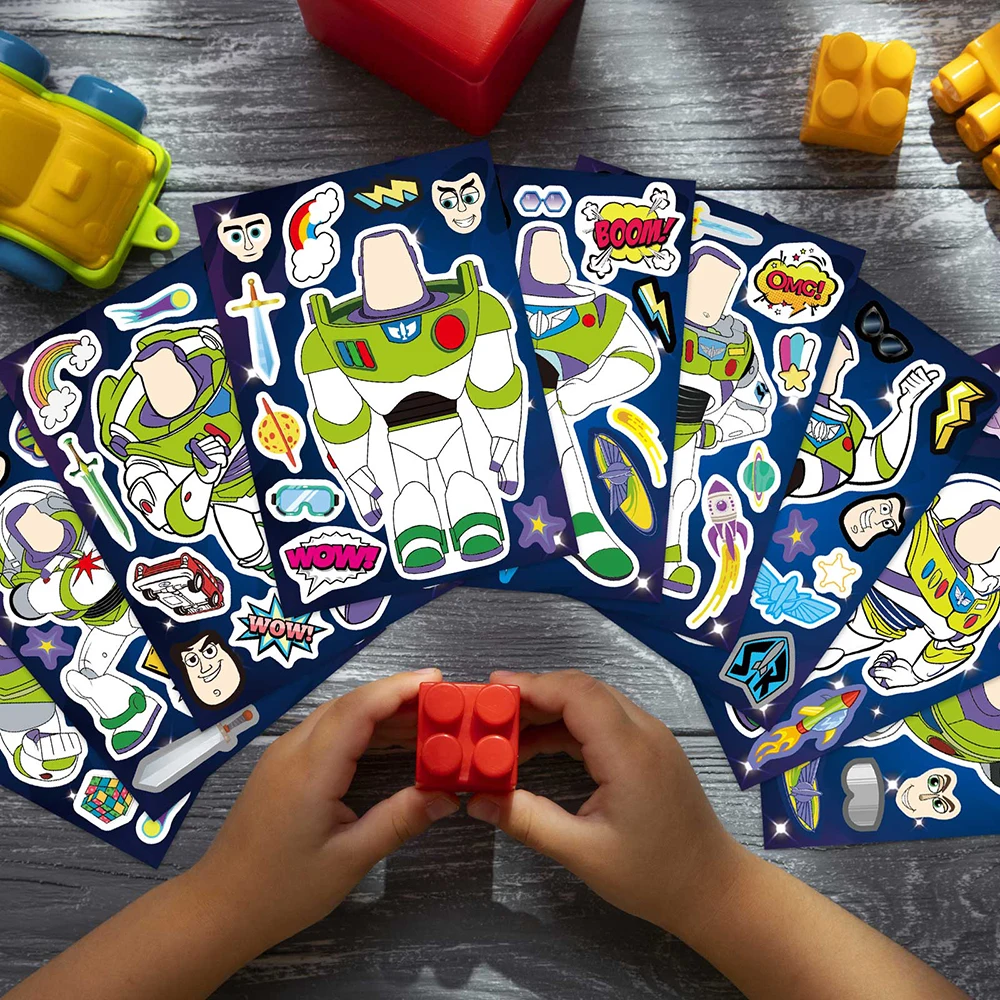 Disney Toy Story-pegatinas de rompecabezas para niños, juego de juguetes para niños, hacer tu propio Buzz Lightyear, hacer una cara, ensamblar,