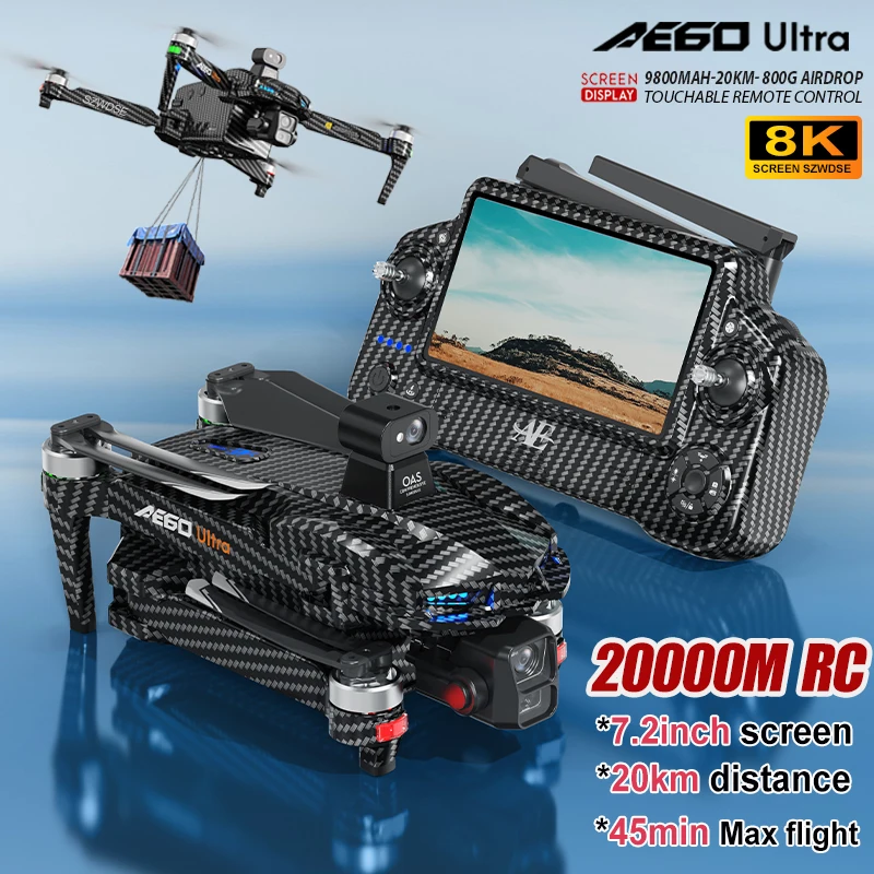 AE60 Ultra GPS Drone 8K Fotocamera 3-Axis Gimbal WIFI Evitamento Ostacoli FPV Brushless Touch Screen Telecomando Quadcopter Giocattoli