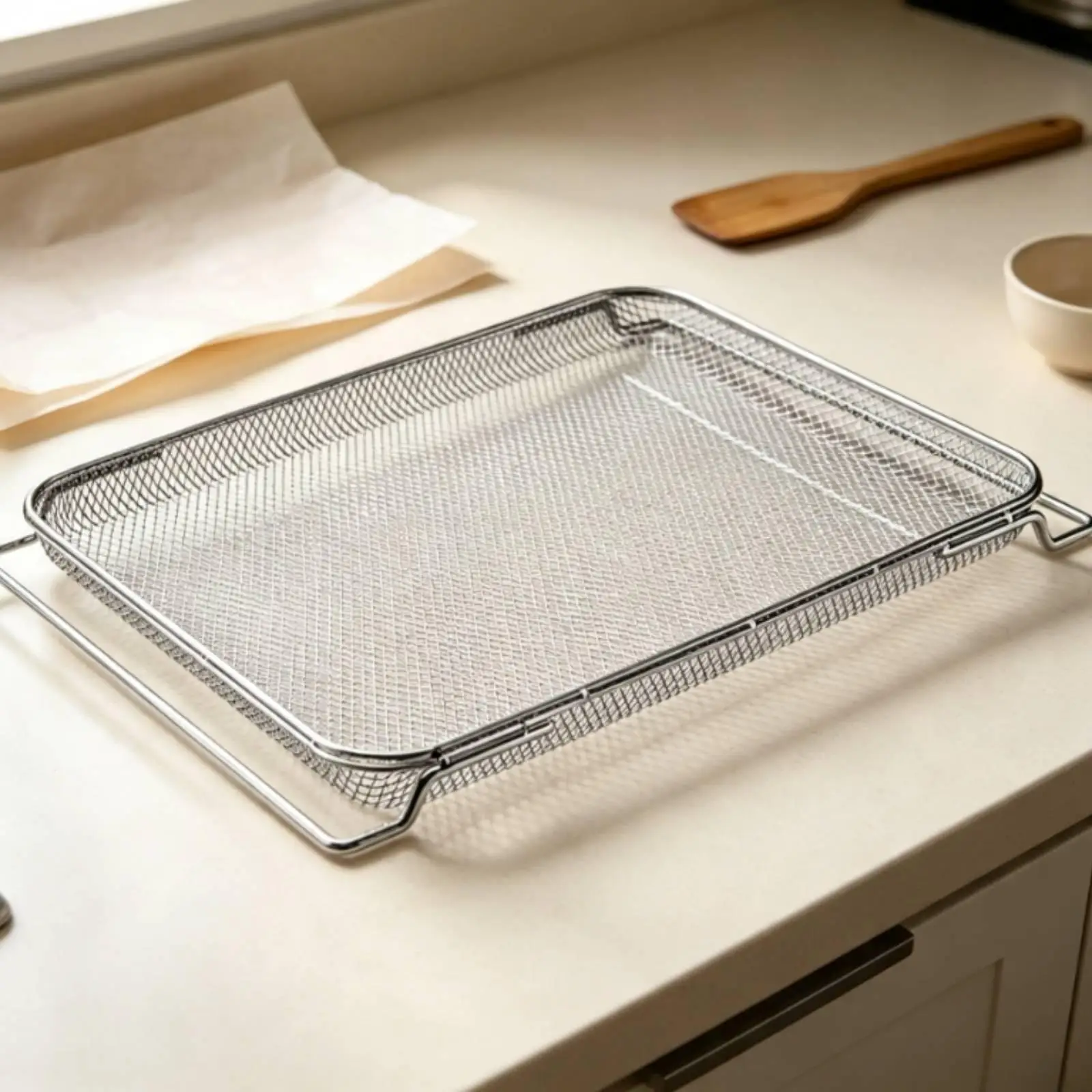 DT200 Air Fryer Baking Rack Stainless Steel Wire Mesh Tray Raised Edge for Small Ingredients Compact Oven Insert