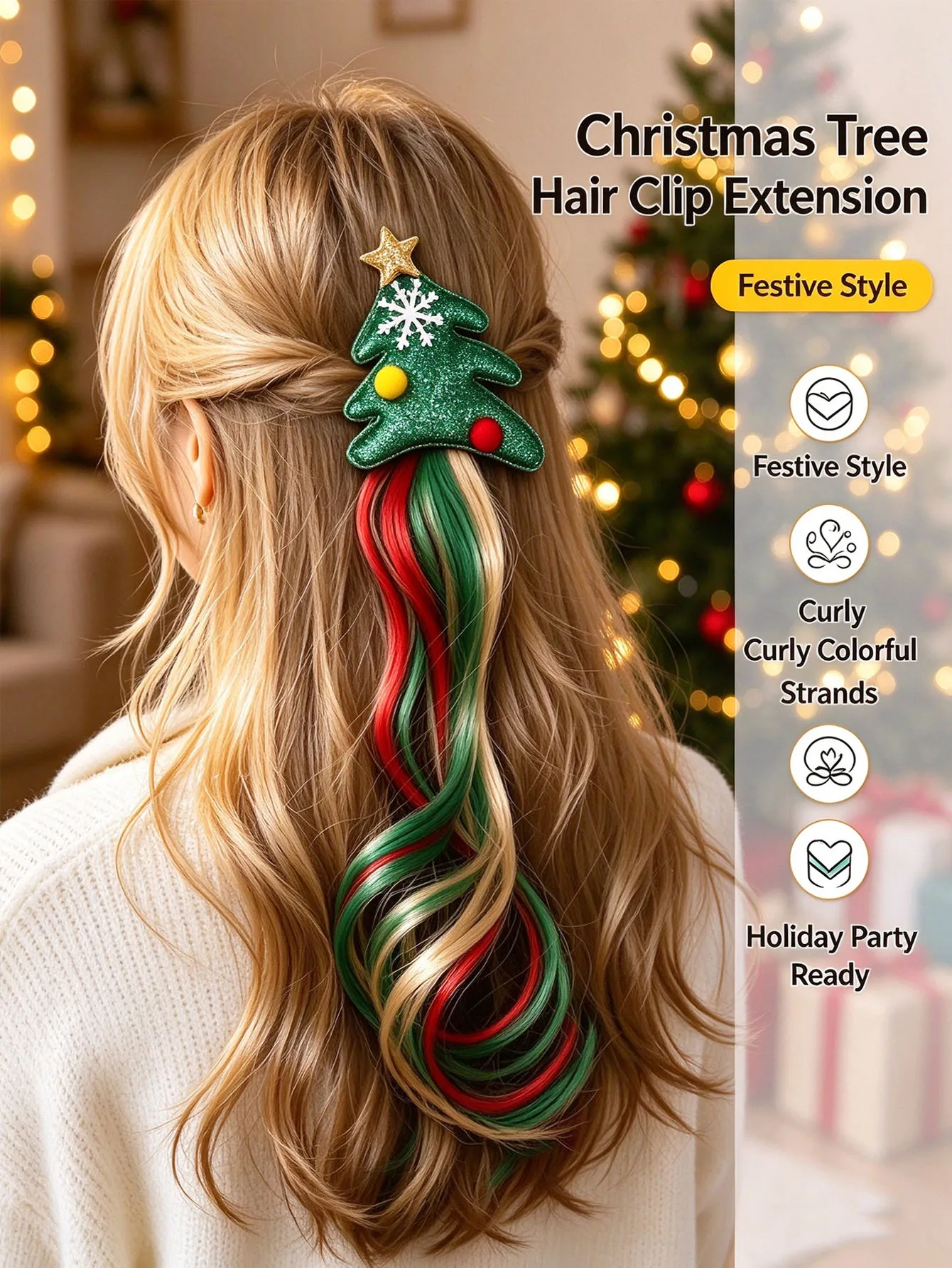 Accessory for Girls Women Colored Braided Hair Decoration Christmas Tree Bow Golden Thread Hair Clip Festive Hairpin Ornament