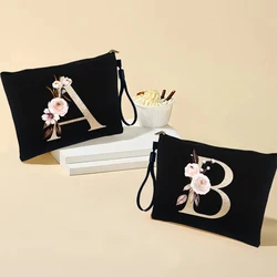 Bolsa de cosméticos negra con letras doradas para mujer, bolsa organizadora de maquillaje, Kits de aseo de viaje para niños, regalos para profesores, monedero