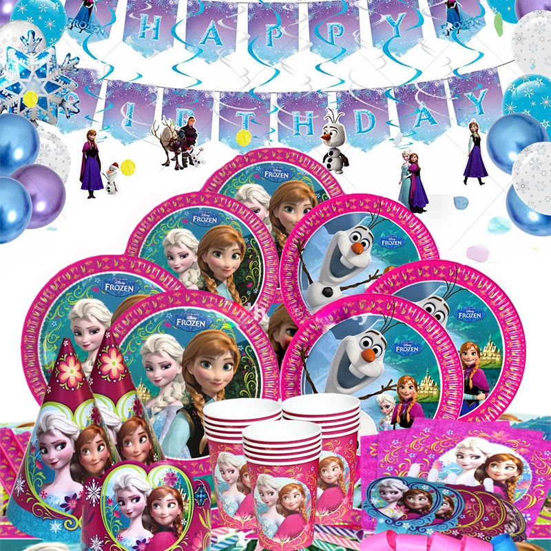 Disney Frozen Anna and Elsa Princess Birthday Party Decorations kids Disposable Tableware Birthday Party Decorations Supplies