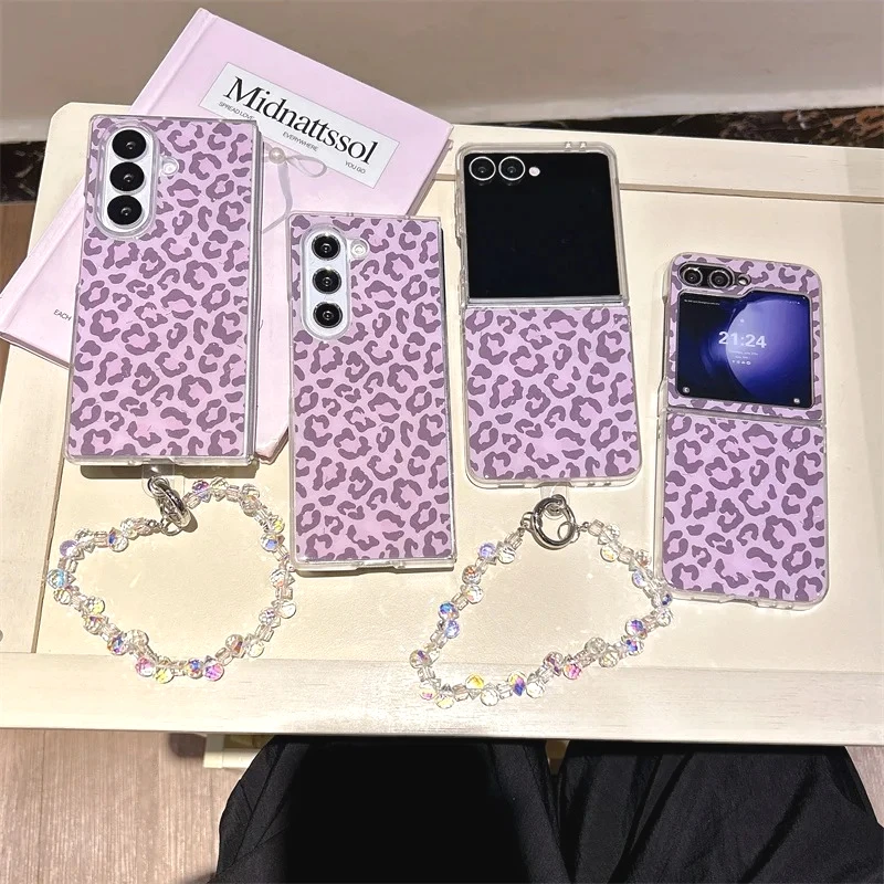 

Phone Case For Samsung Galaxy Z Flip 7 FE 6 3 4 5 Z Fold 4 5 6 7 Purple Leopard Print Shockproof Cover For Samsung Flip7 Fold7