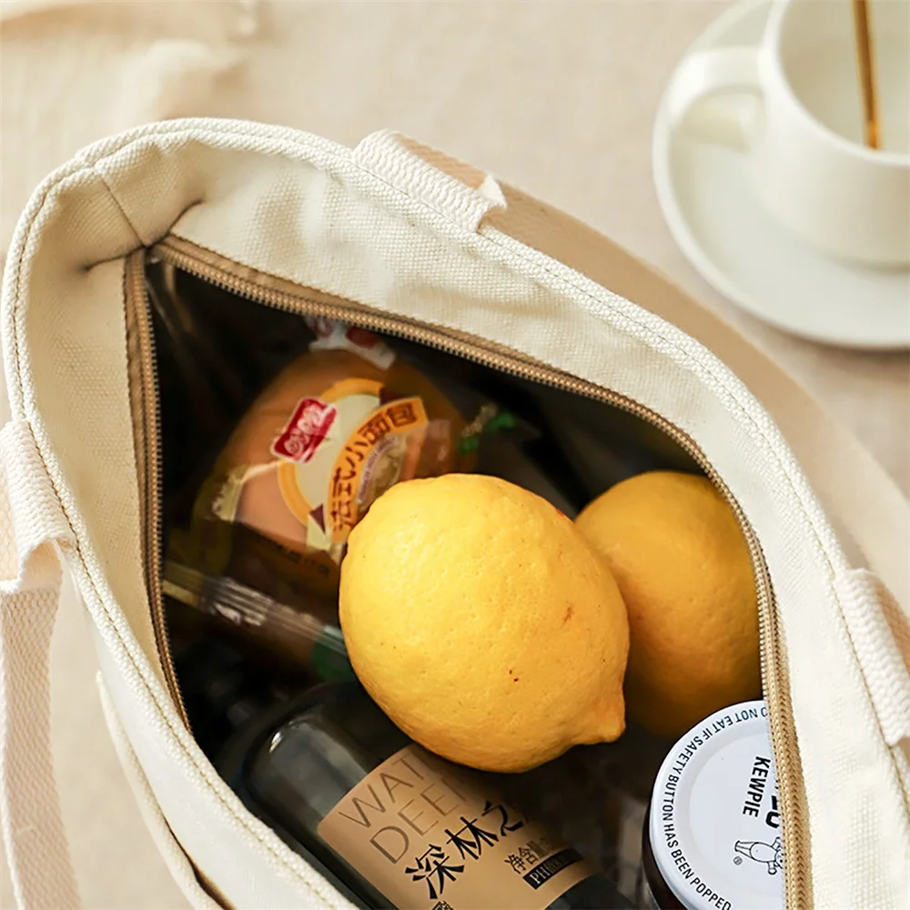 1 Stück vielseitige, isolierte Lunch-Tasche aus Segeltuch mit Reißverschluss, tragbare Aufbewahrungstasche für Reisen und Picknicks, leicht zu reinigender quadratischer Organizer – Detail 1