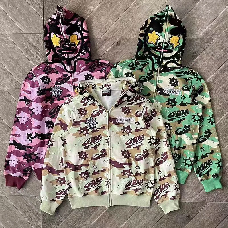 

Niche Trend Stock Glo Gang The Glory Zip Hoodie Drill Drill Embroidered Camouflage Print Men Women Fallow Zip-up Cardigan Hoody