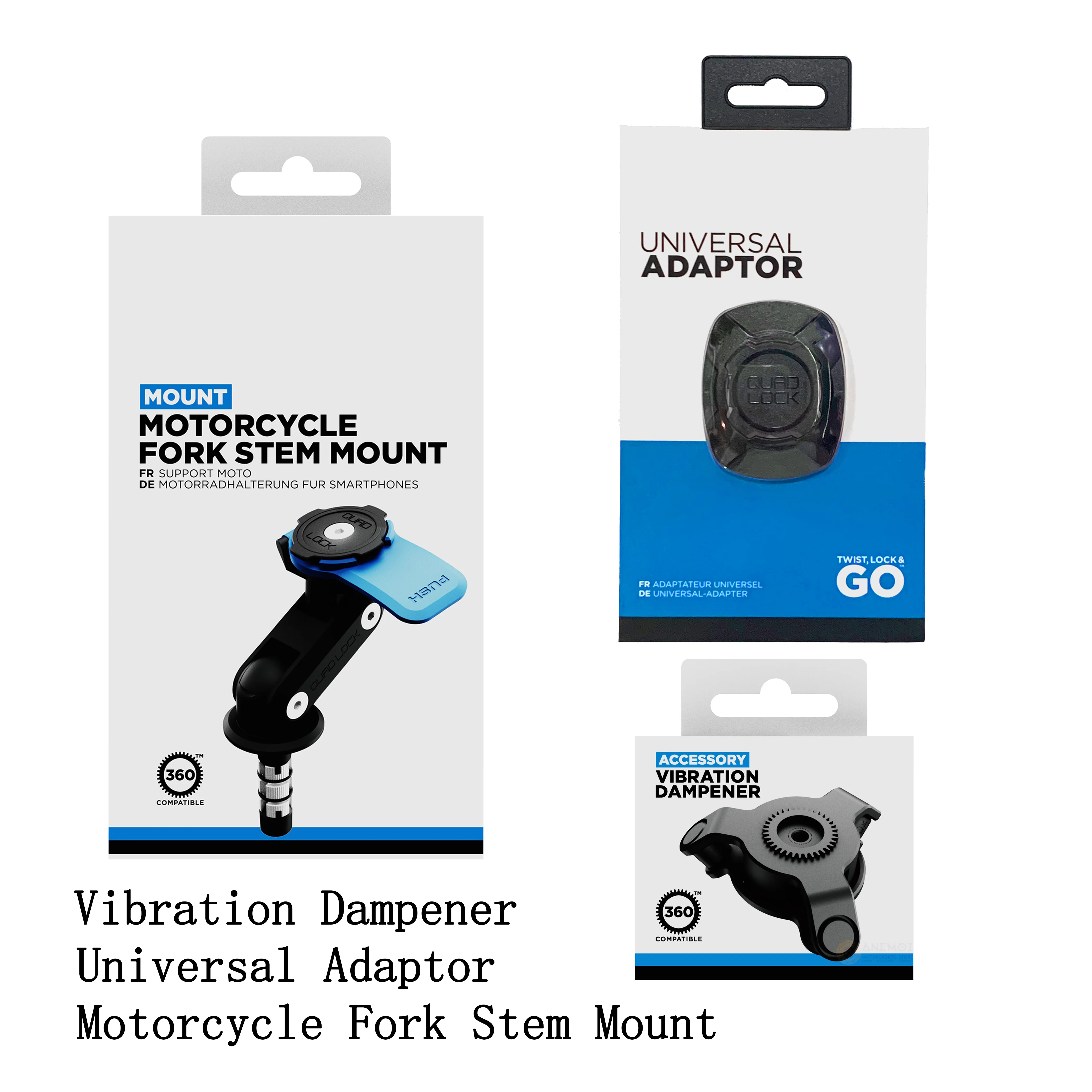 

Motorcycle Phone Bracket Kit-Motorcycle Fork Stem Mount+Vibration Dampener+Universal Adaptor