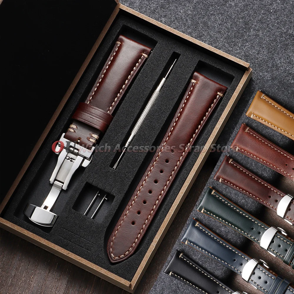 Bracelet de montre en cuir 20mm 22mm 24mm pour Seiko, boucle papillon, dégagement rapide, pour hommes et femmes, bracelet de sport avec boîte