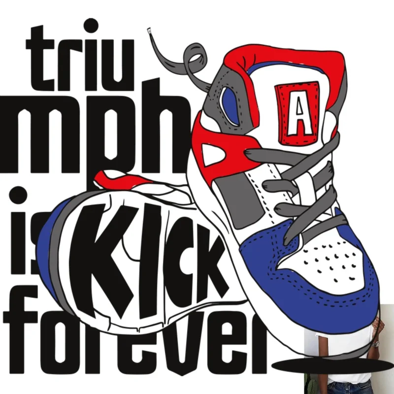 Trendy Lace - up Sneaker Heat - transfer White Ink Iron - on, Color - block Design for T - shirts/Canvas Bags, Street Casual