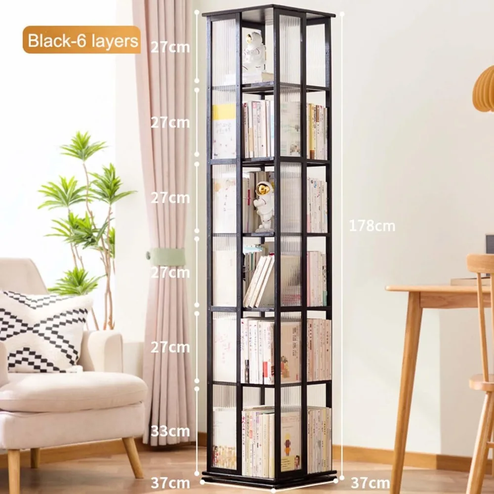 رف كتب دوار، خزانة كتب أكريليك قائمة على الأرض مكونة من 6 طبقات للأطفال والكبار، رف عرض دوار لتخزين الكتب لـ S #3