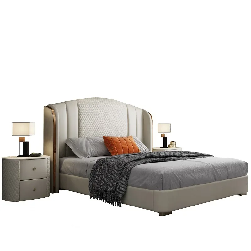 

Modern simple leather bed light luxury double solid wood high-end luxury storage bed