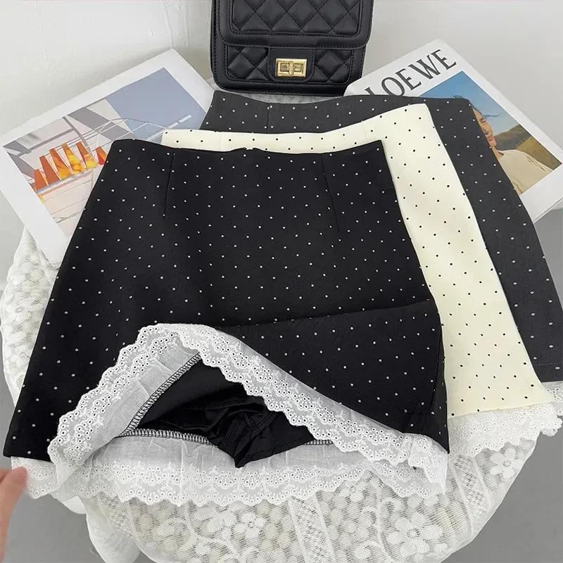 

Милая мини-юбка в горошек, женское летнее повседневное платье с кружевными вставками, юбка на молнии