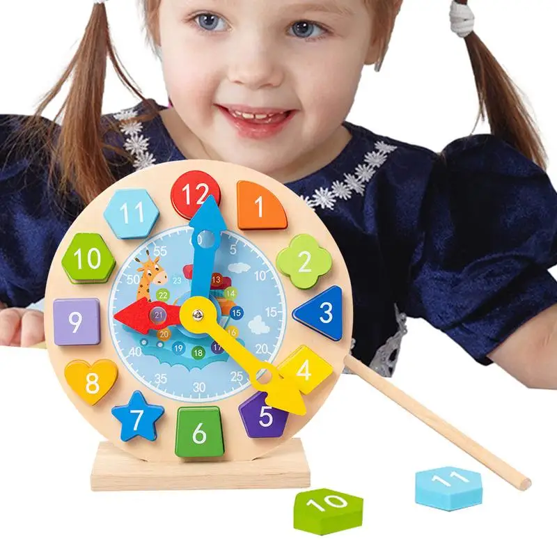 Educational Kindergarten Toy Safe Interactive Learning Clock Kindergarten Toy Wooden Magnetic Design Clock Toy For Home