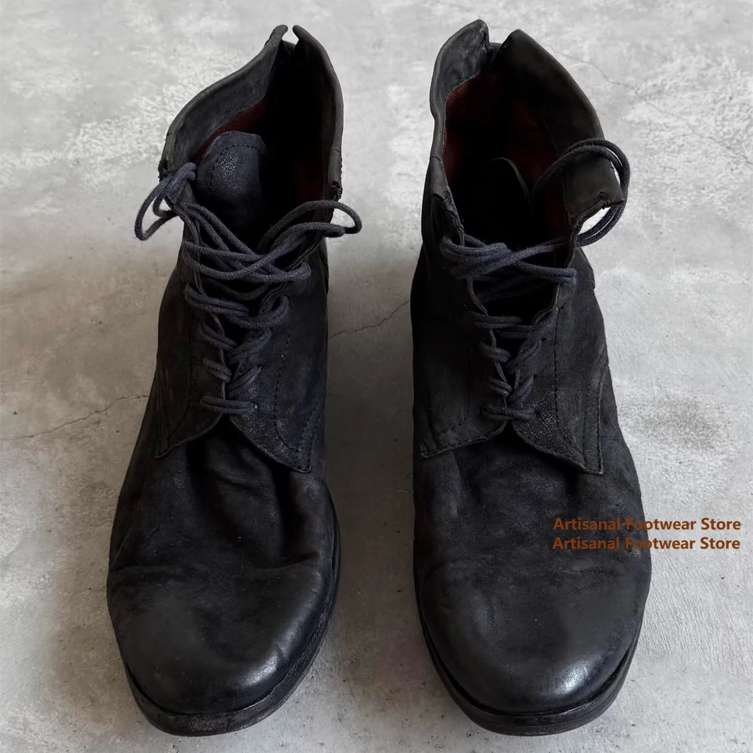 Vintage Soft Leather Casual High Top Men's Boots Black Leather Lace Up Ankle Booties Trendy Handmade Luxury Men's Shoes image 3