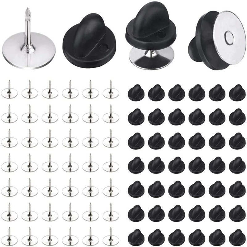 100Pcs for Butterfly Clutch PVC Pin Backs Keepers Tie Tack Lapel Pin Backing Holder Clasp for Brooch Tie Hat Badge Black