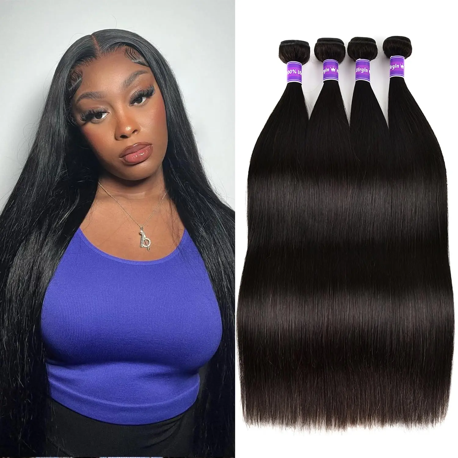 STRAIGHT Human Hair Bundles 3 รวมกลุ่มผมมนุษย์ตรง 18 20 22 นิ้วบราซิล Virgin Hair 100% ที่ยังไม่ได้ธรรมชาติสีดํา Bun