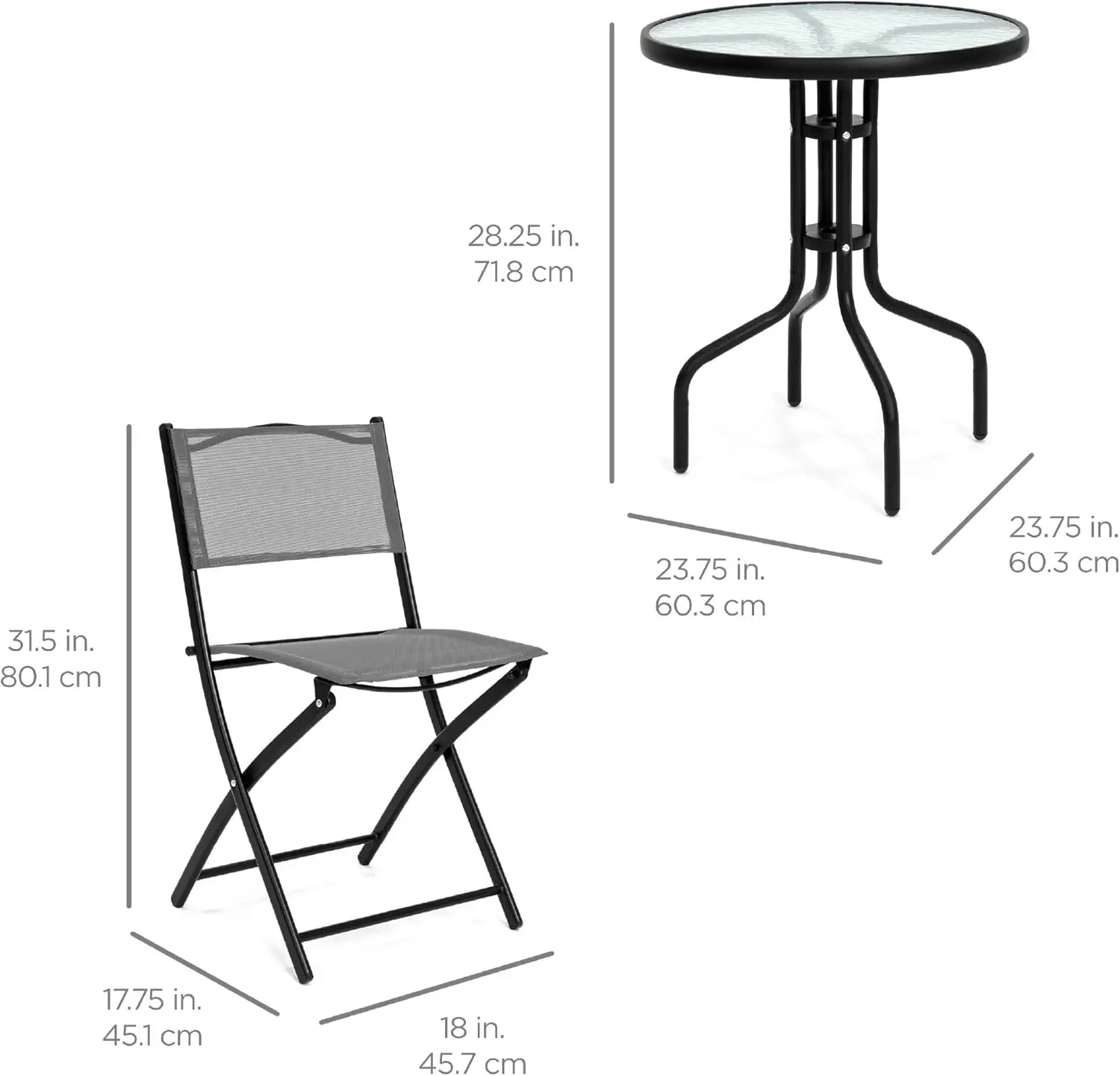 Best Choice Products 3-Piece Patio Bistro Dining Furniture Set w/Textured Glass Tabletop, 2 Folding Chairs, Steel Frame