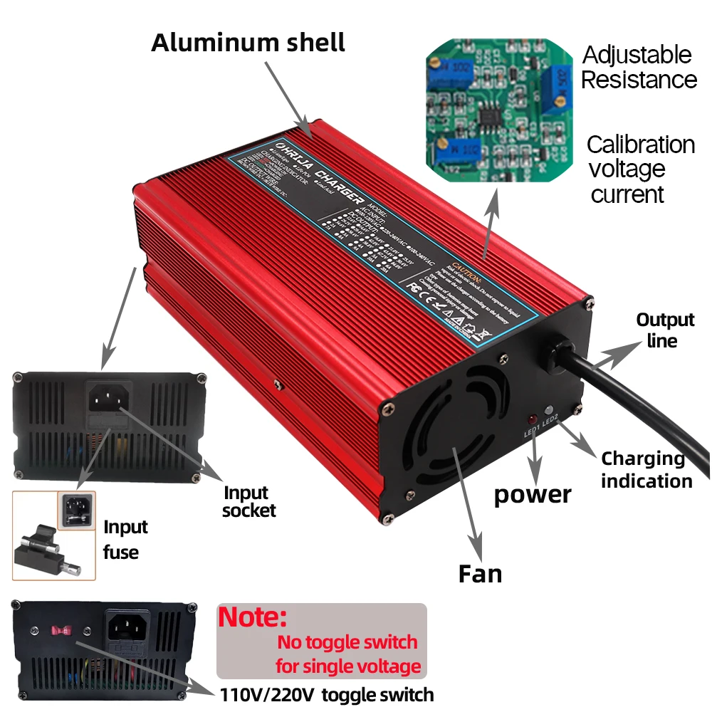 36V 18A Charger Suitable For EZGO CLUB CAR YAMAHA  36V Lead-Acid Battery AGM Golf Cart  TXT RXV Plug Ptional Smart Aluminu Shell