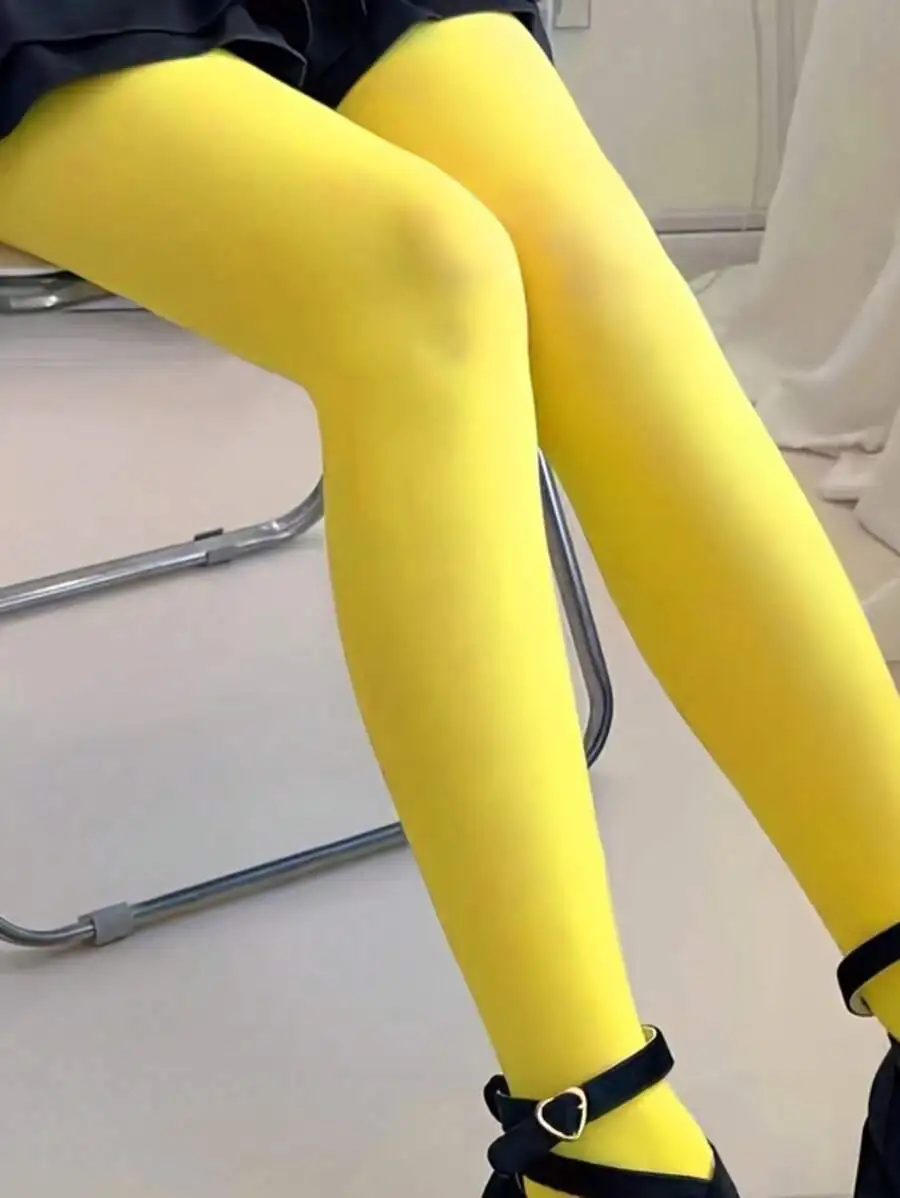 

Bright Yellow Elastic Velvet Skinny Tights For Women, Butt Lifting Shaping Fit For Formal Wear