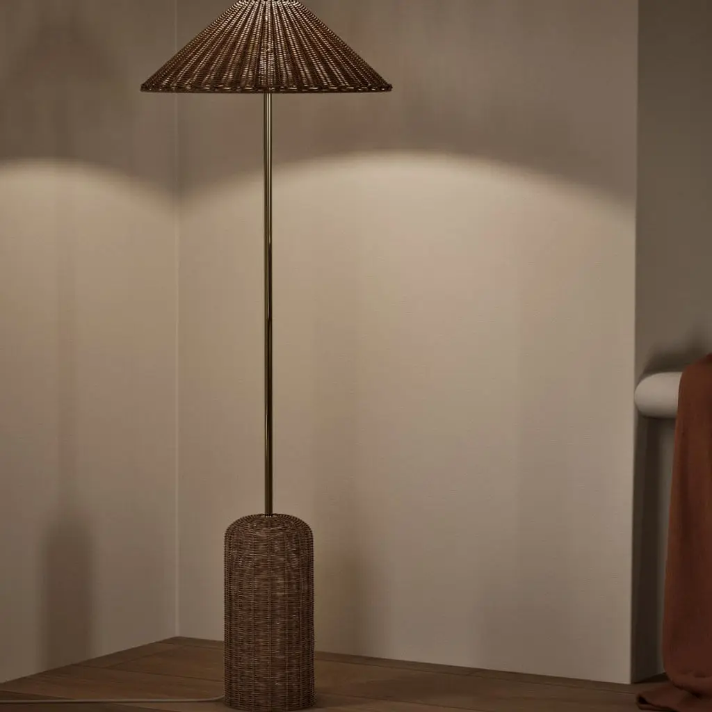 French rattan living room floor lamp bedroom study lamp wabi sandy wind floor lamp