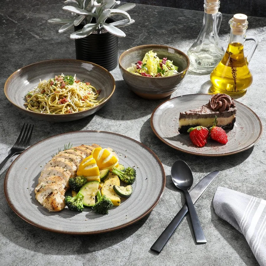 ドリームウィーバー ダブルボウル テラコッタ リアクティブ食器セット - グレー 4人用 16点