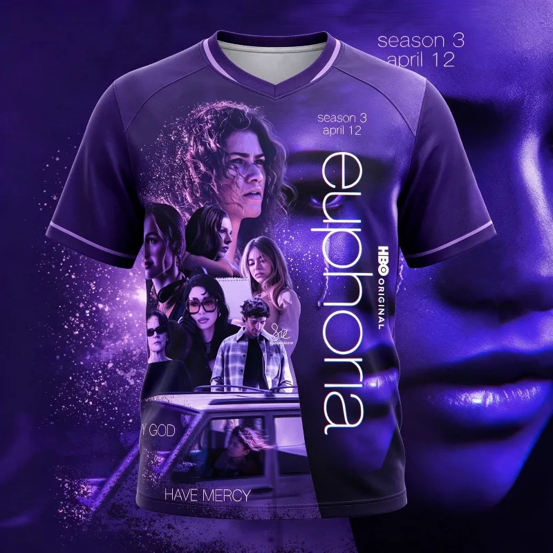 T-shirt unisexe 2026 Thème Euphoria Saison 3 Style Américain Imprimé Intégral Maillot de Sport Respirant Décontracté Streetwear pour Fans de Série TV