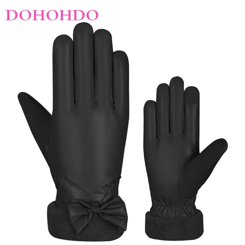

Winter Ski Black Gloves Ladies Riding Warm Velvet Padded Fashion Windproof Touch Screen Outdoor Snow Motorcycle Gloves Перчатки