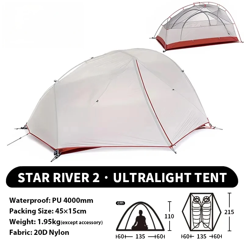 

-River 2 Person 4 Season Double Layer Tent Ultralight Waterproof Outdoor Hiking Fishing Backpacking Tent