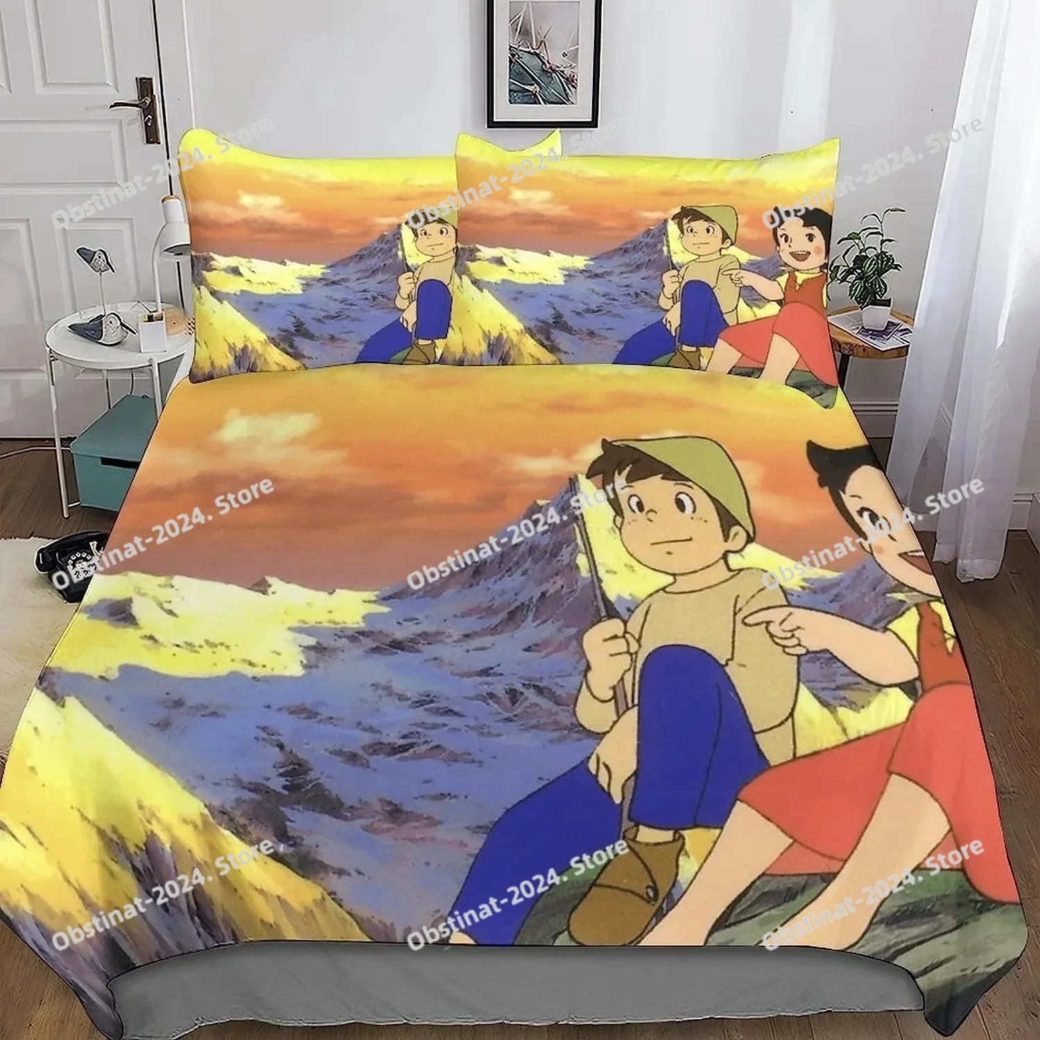 Heidi The Girl From The Alps Bedding,Heidi and Family 3D Print Comforter Bedding Set,Duvet Cover Bed Set Quilt Cover Pillowcase