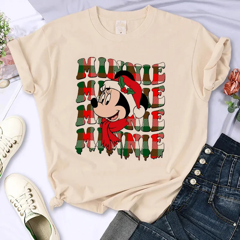 kawaii Christmas Mickey Print T-shirts Women Fashion Minnie Mouse girls T Shirt Streetwear Female Clothes Kawaii Disney Tshirt