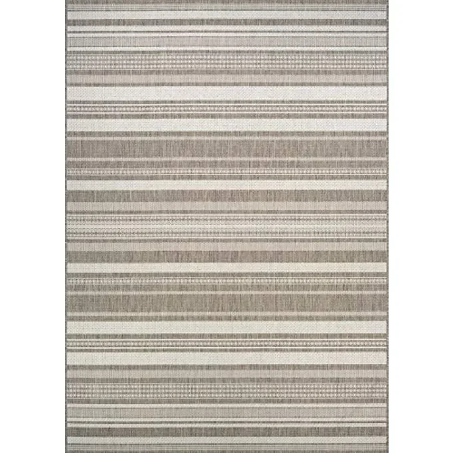 Recife Indoor Outdoor Rug - Gazebo Stripe Recle in Ivory and Taupe Low Pile Hose Washable Pet- Kid Friendly Home Decor for Livi